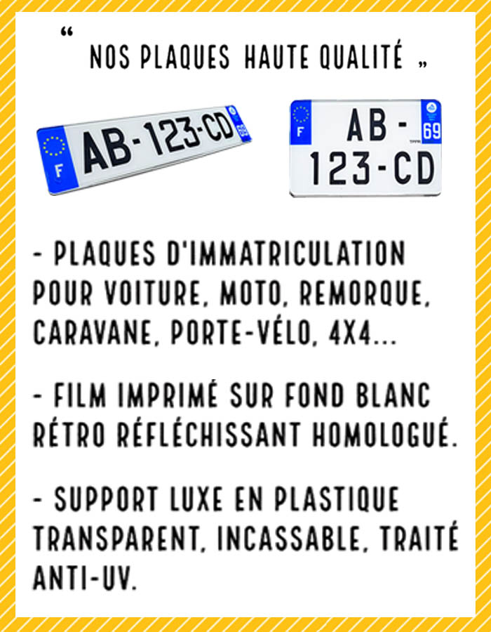 Support plaque immatriculation personnalisé voiture impression en